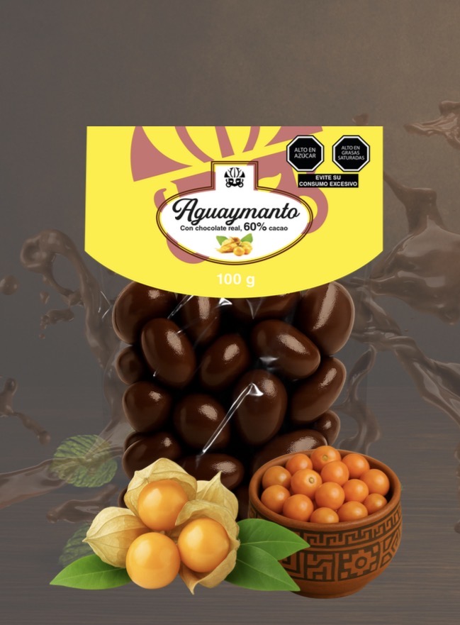 Aguaymanto deshidratado bañado con chocolate al 60% cacao