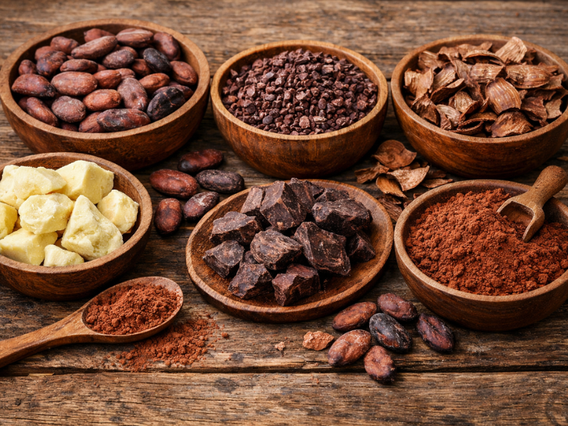 Cacao y sus derivados.